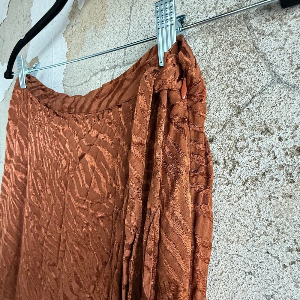 Anthropologie Maeve Midi Skirt Satin Jacquard Copper Tie Waist Crinkle A Line 8 - Picture 5 of 7